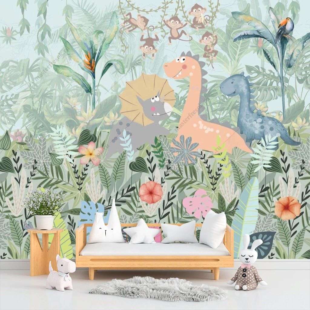 Фотообои в интерьере милые динозаврики  13-502 фото