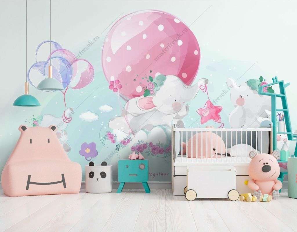 Фотообои в интерьере милые слонята  14-604 фото