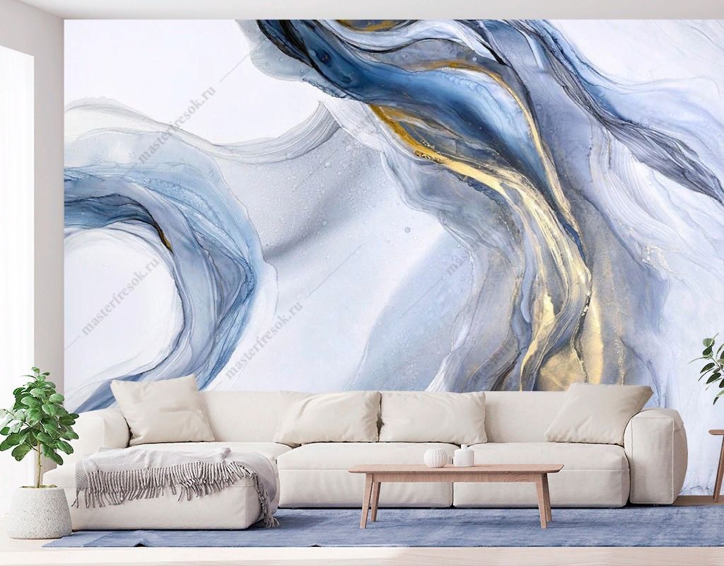 Фотообои Мрамор синий с золотом  9-1787