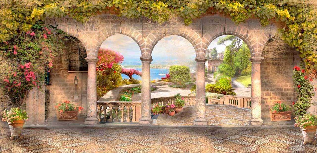 Фотообои в интерьере арка терраса с видом на море  7-010 фото