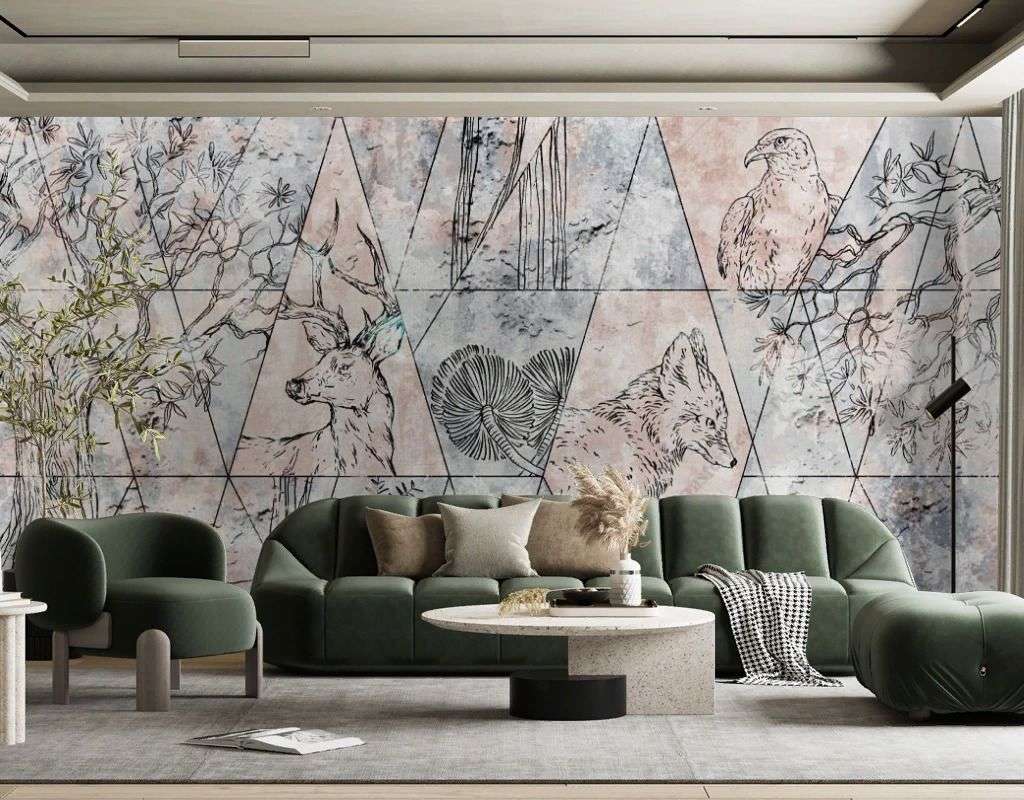 Фотообои в интерьере мозайка с животными  9-1686 фото