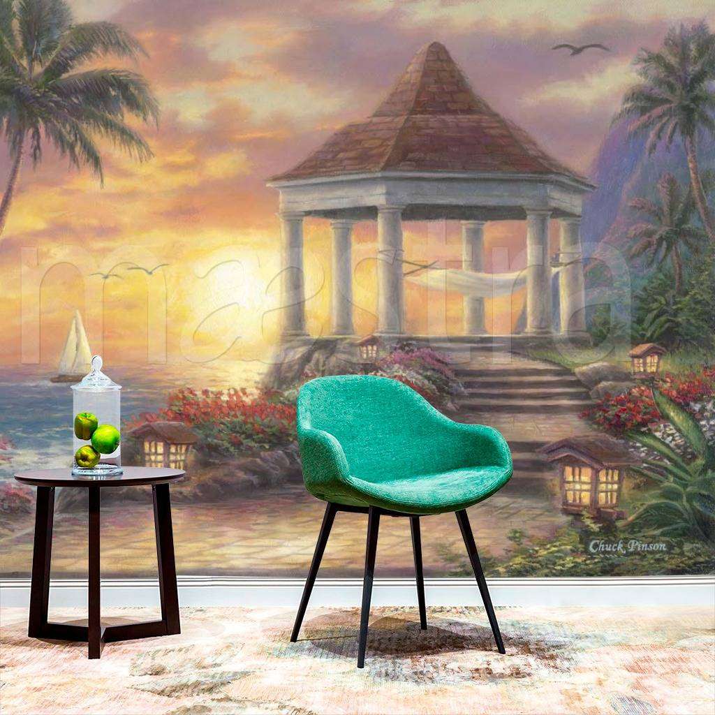 Фотообои Беседка на фоне заката в море  8-156