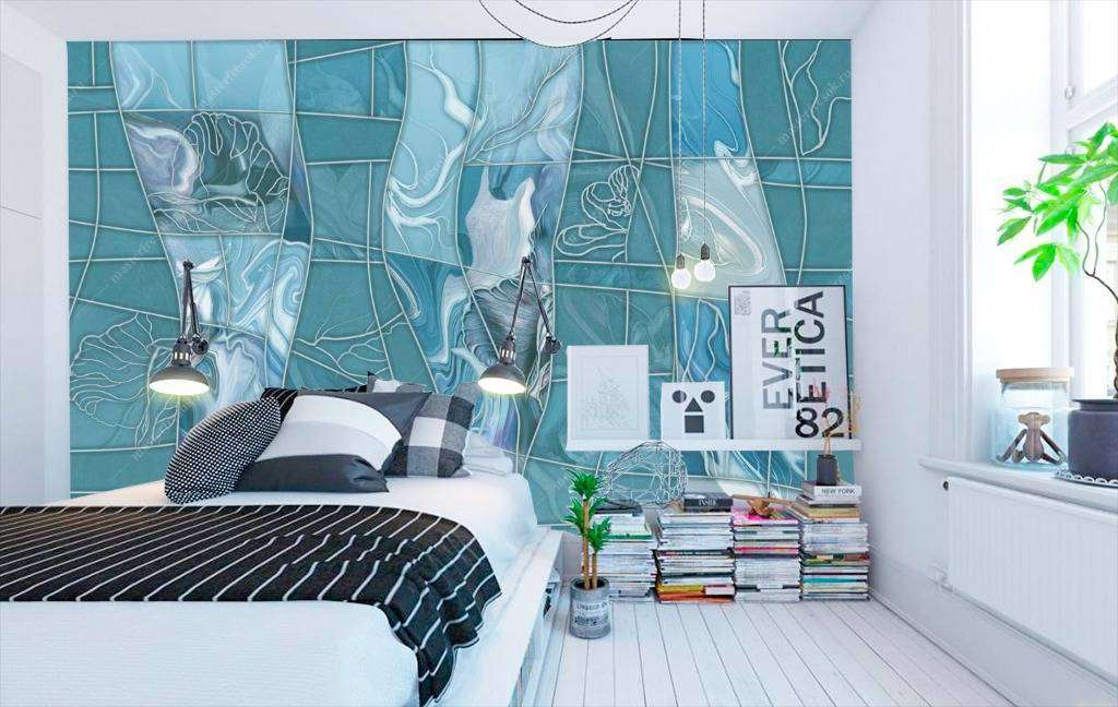 Фотообои в интерьере мятная абстракция  13-107 фото