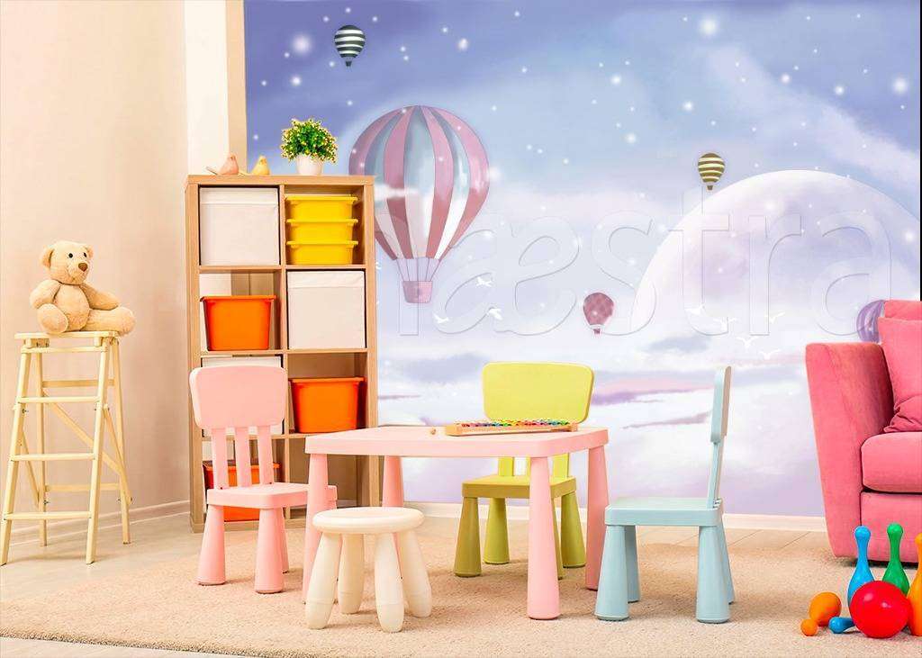 Фотообои в интерьере воздушные шары в розовом небе  12-430 фото