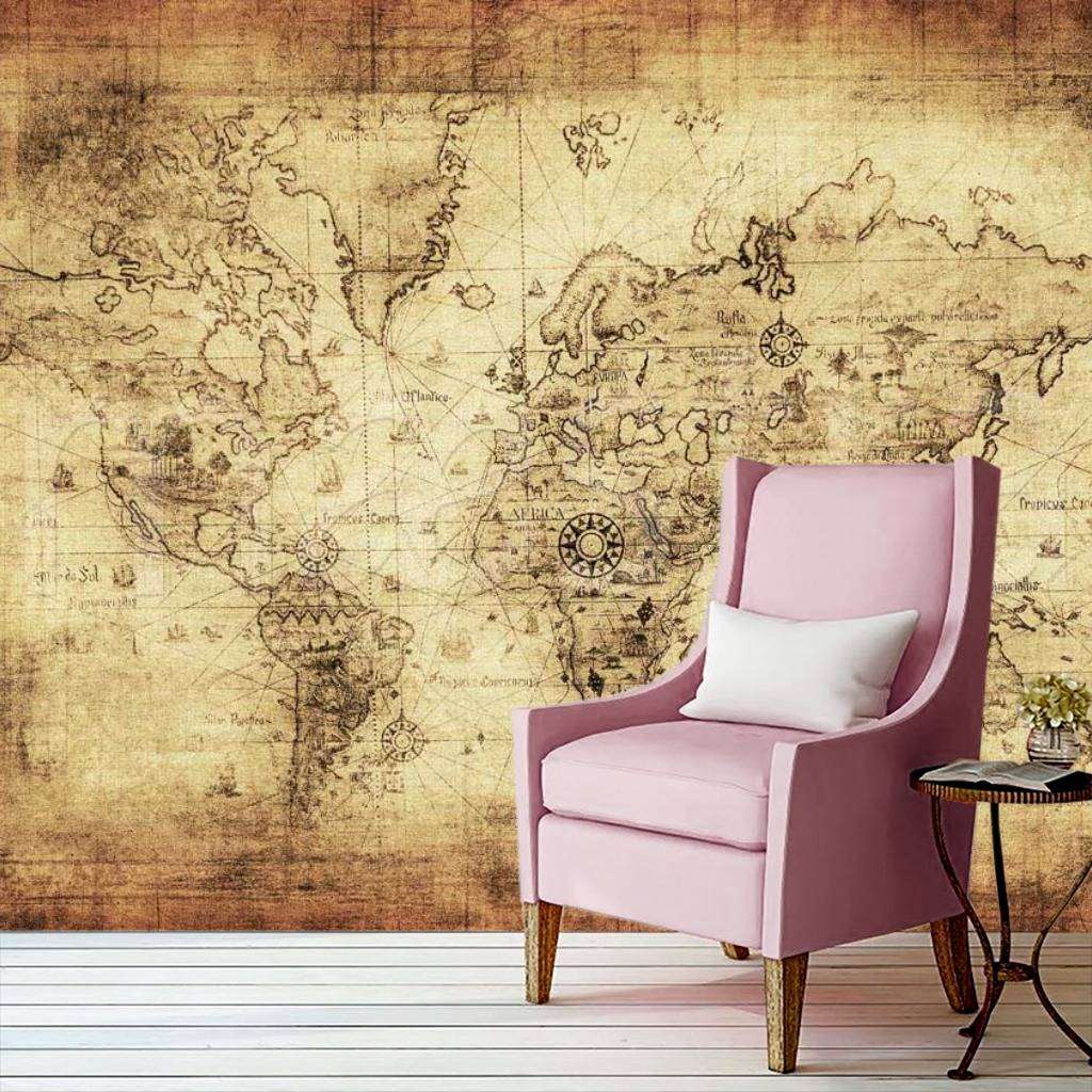 Фотообои в интерьере карта материков  9-433 фото