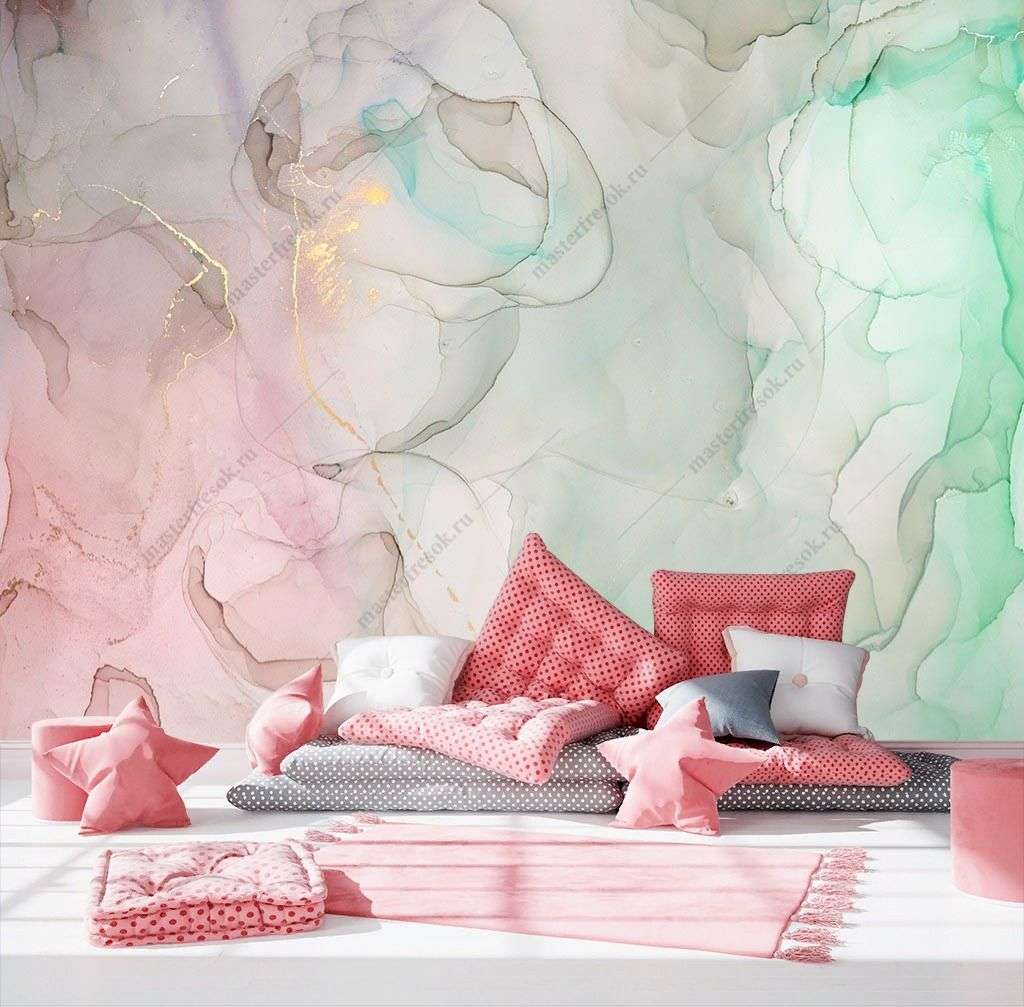 Фотообои в интерьере флюид мятно розовый  9-1413 фото