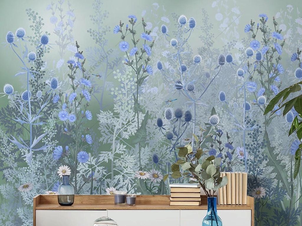 Фотообои Полевые цветы на сером фоне  13-626