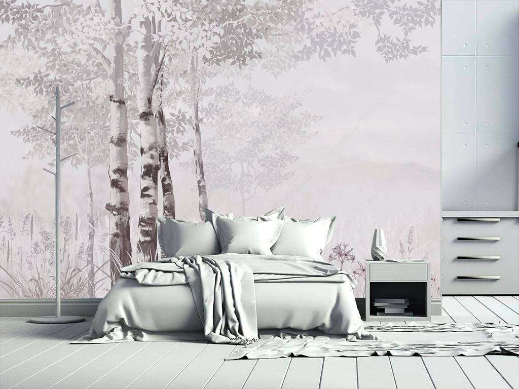 Фотообои в интерьере береза в лесу  13-189 фото