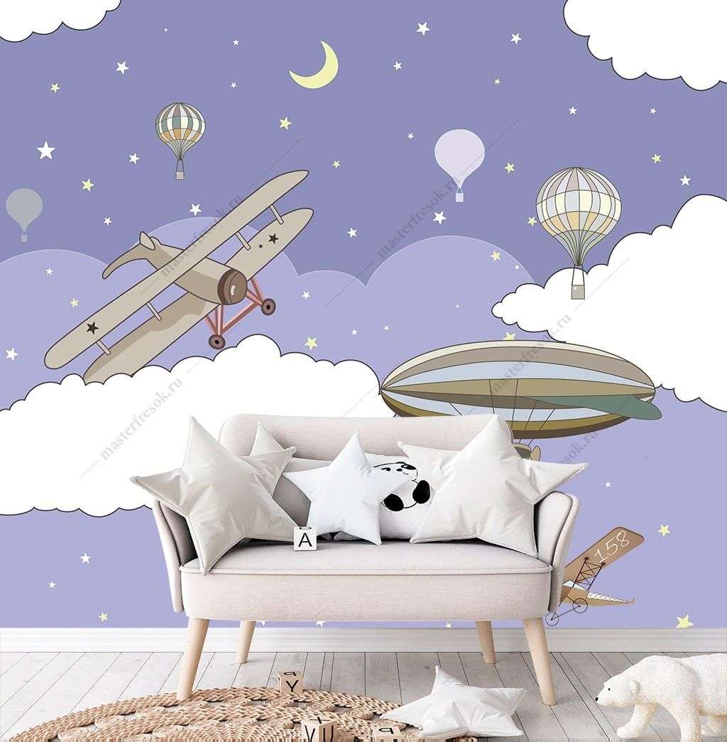 Фотообои в интерьере самолет и дирижабль в небе  14-227 фото