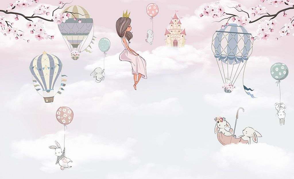 Фотообои в интерьере принцесса на облачке в детскую  12-1569 фото