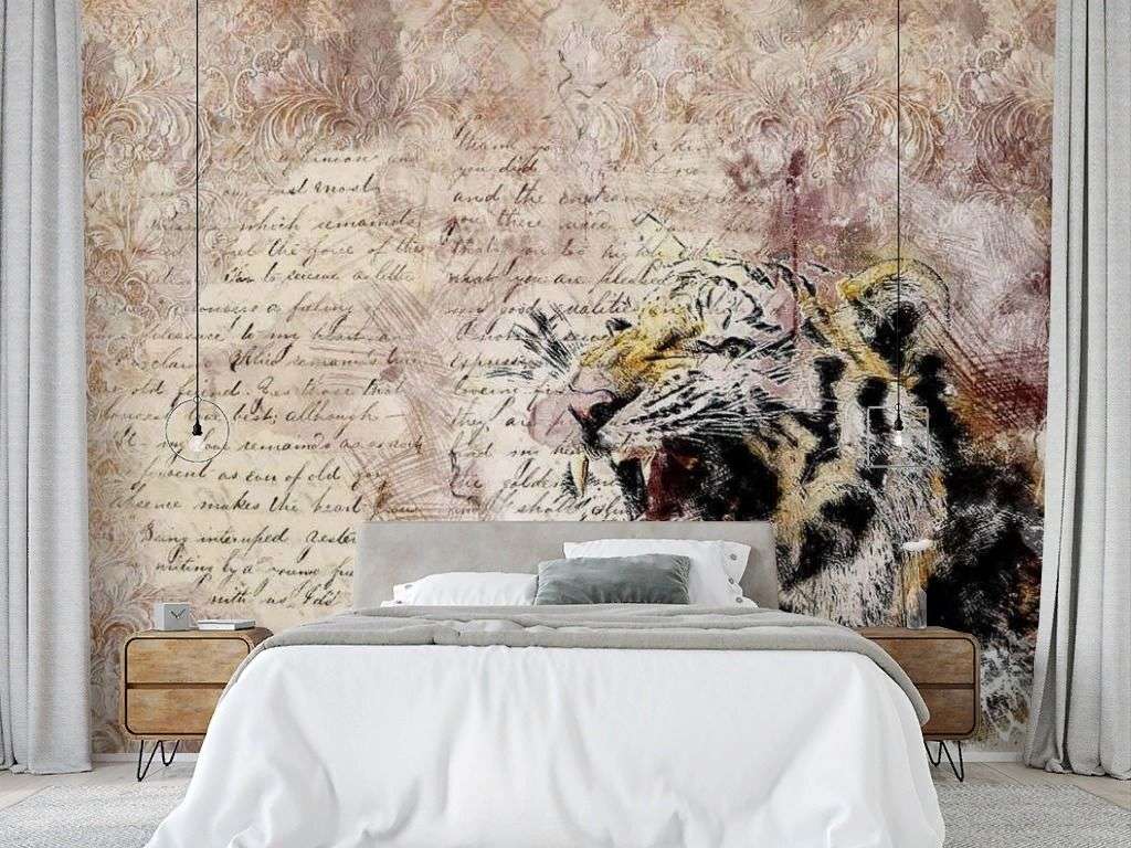 Фотообои в интерьере рёв тигра  17-4347 фото