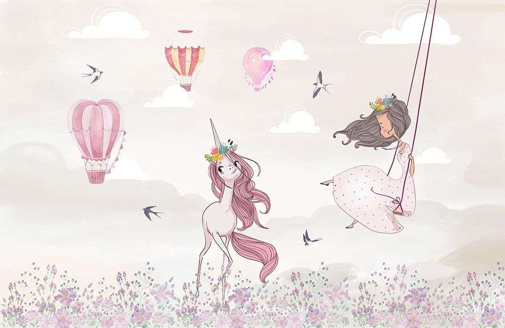 Фотообои в интерьере единорожек с девочкой  14-442 фото