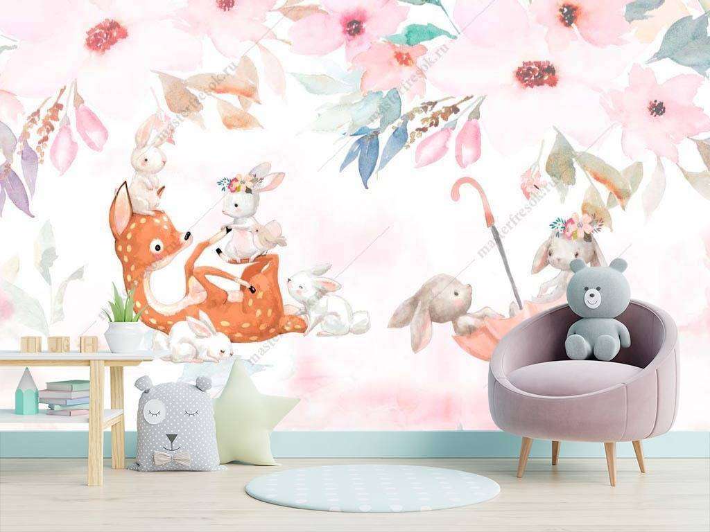 Фотообои в интерьере иллюстрация животные  14-015 фото