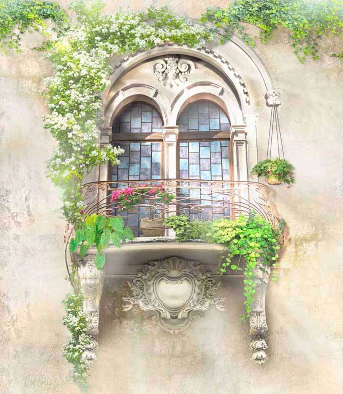 Фотообои в интерьере вид на окно старинного дома  11-086 фото