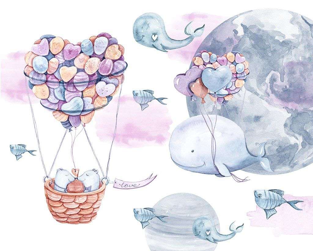 Фотообои в интерьере кит на воздушных шариках  12-1291 фото