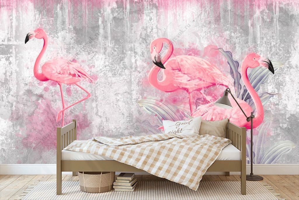Фотообои Фламинго на сером фоне  9-1483