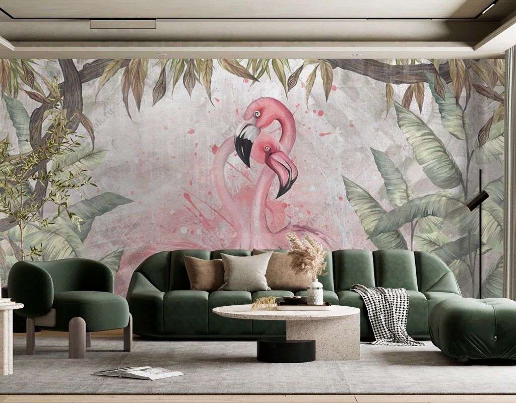 Фотообои в интерьере влюблённые фламинго  9-1692 фото