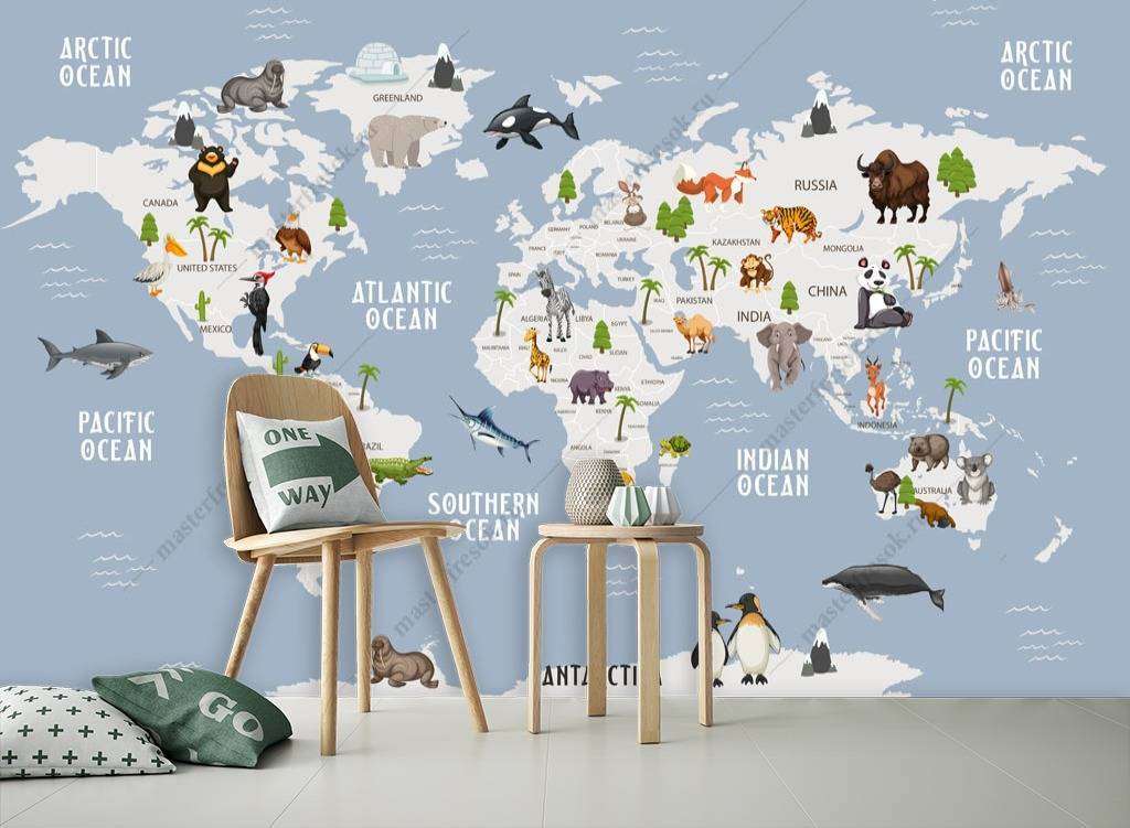 Фотообои Бесшовные обои на стену:  Карта мира. Артикул: 12-768  