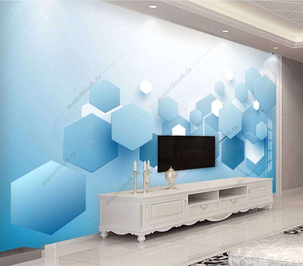Фотообои в интерьере голубой шестиугольник  15-828 фото