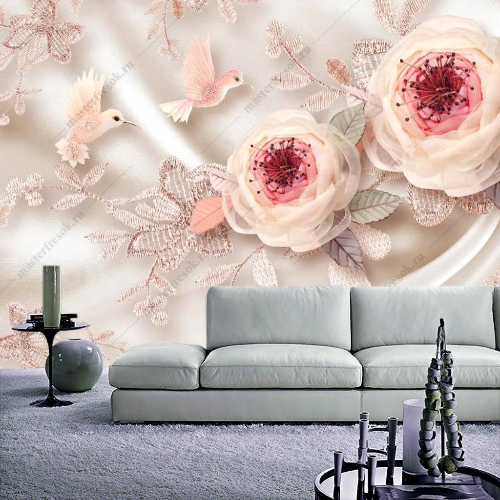 Фотообои 3d розы и птицы  10-847