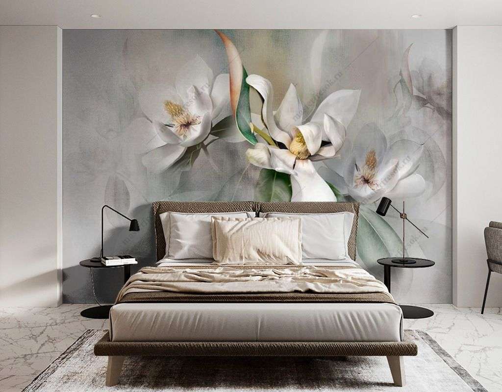 Фотообои в интерьере акварельные ирисы  13-413 фото