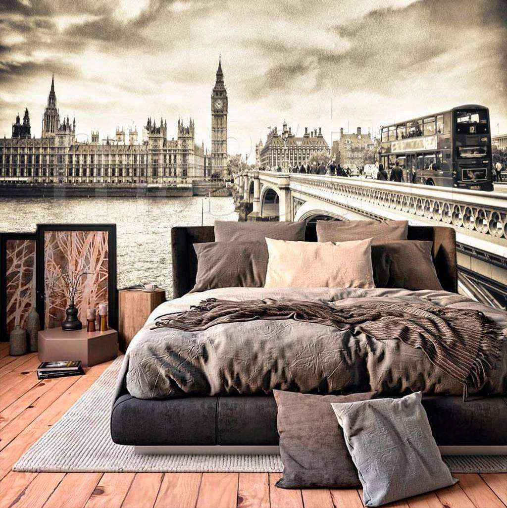 Фотообои в интерьере черно белая панорама лондона  9-505 фото