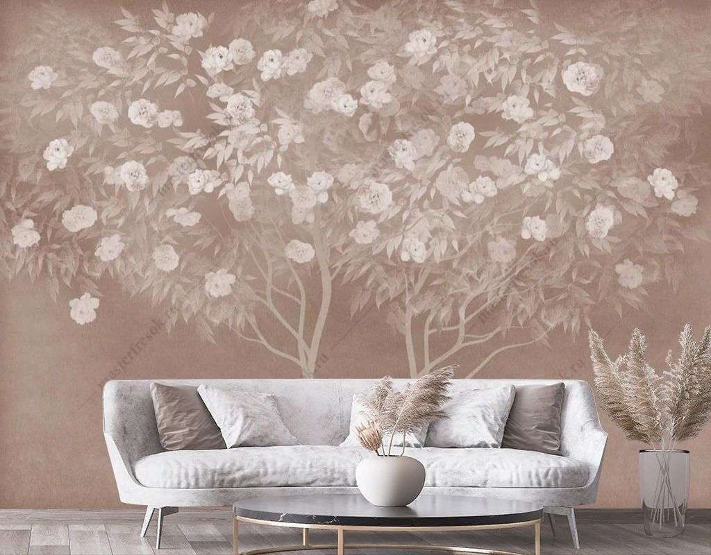 Фотообои в интерьере дерево цветущее ретро  13-585 фото