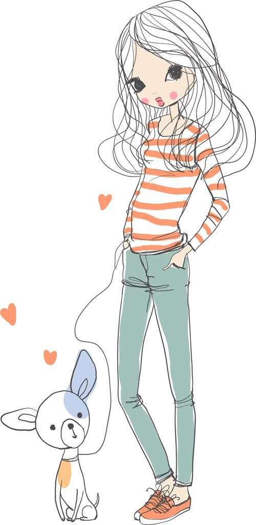 Фотообои в интерьере симпатичная девушка с собакой  12-1249 фото