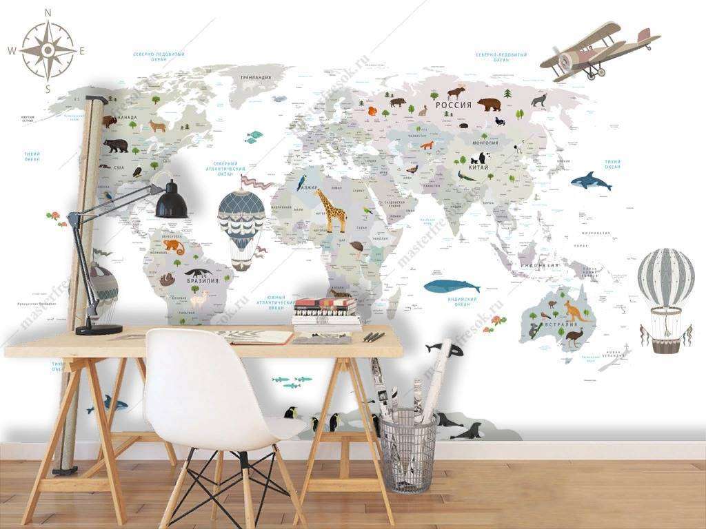 Фотообои в интерьере серая карта на белом фоне  14-184 фото