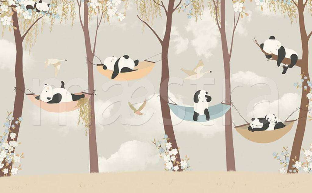 Фотообои в интерьере панды между деревьев  15-155 фото