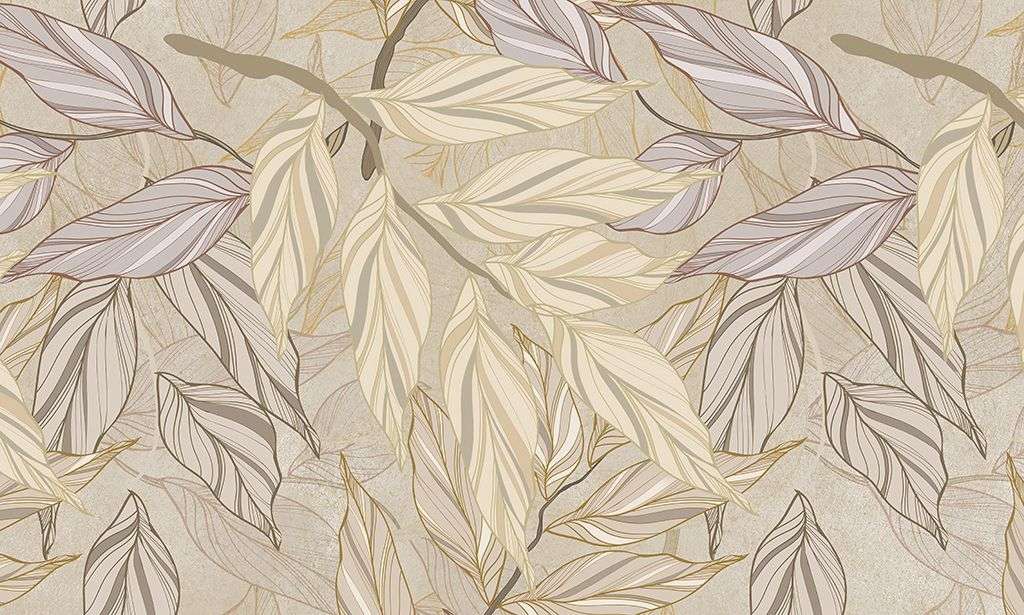 Фотообои в интерьере в спальню веточки с листьями  9-1975 фото