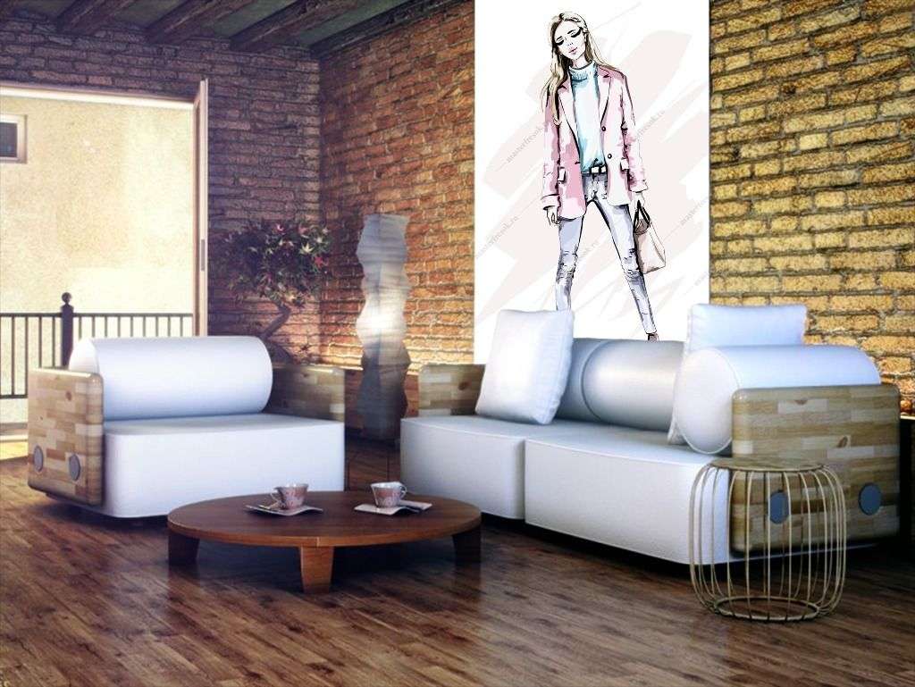 Фотообои в интерьере девушка с сумочкой  12-1379 фото