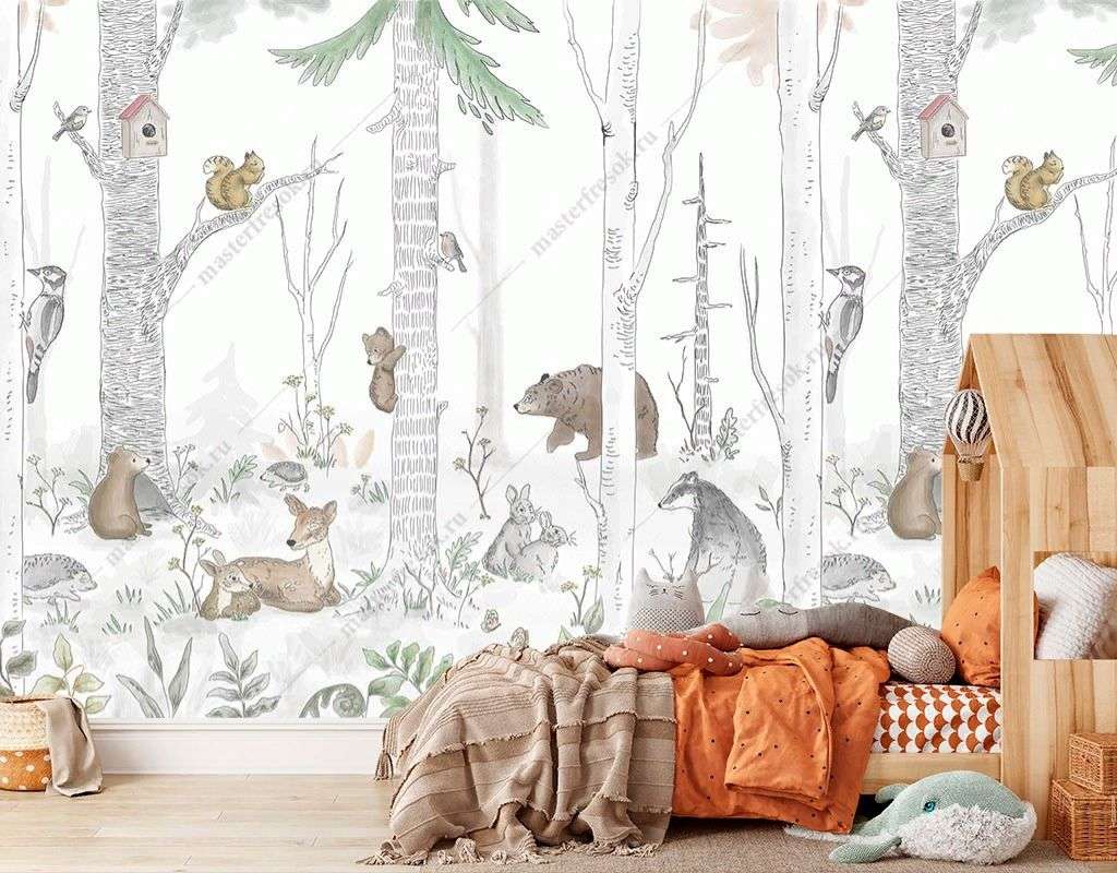 Фотообои в интерьере в детскую весенний лес.   14-727 фото