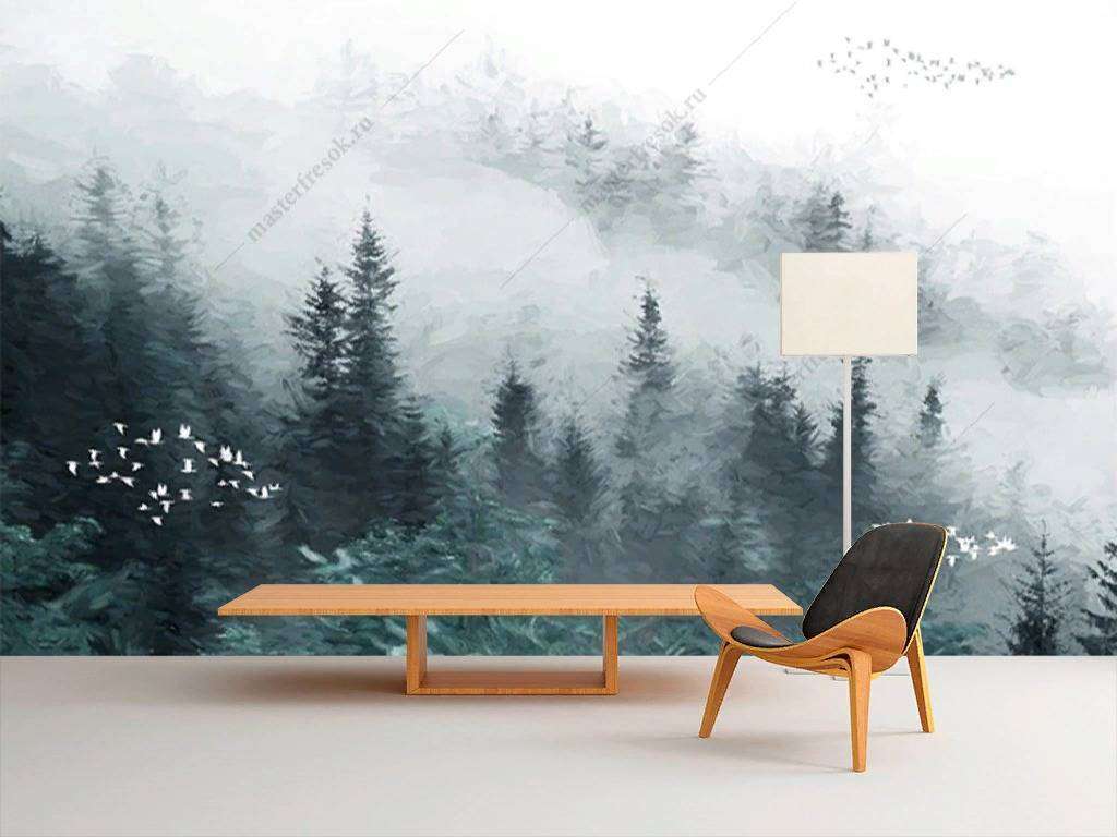 Фотообои в интерьере еловый лес  15-862 фото