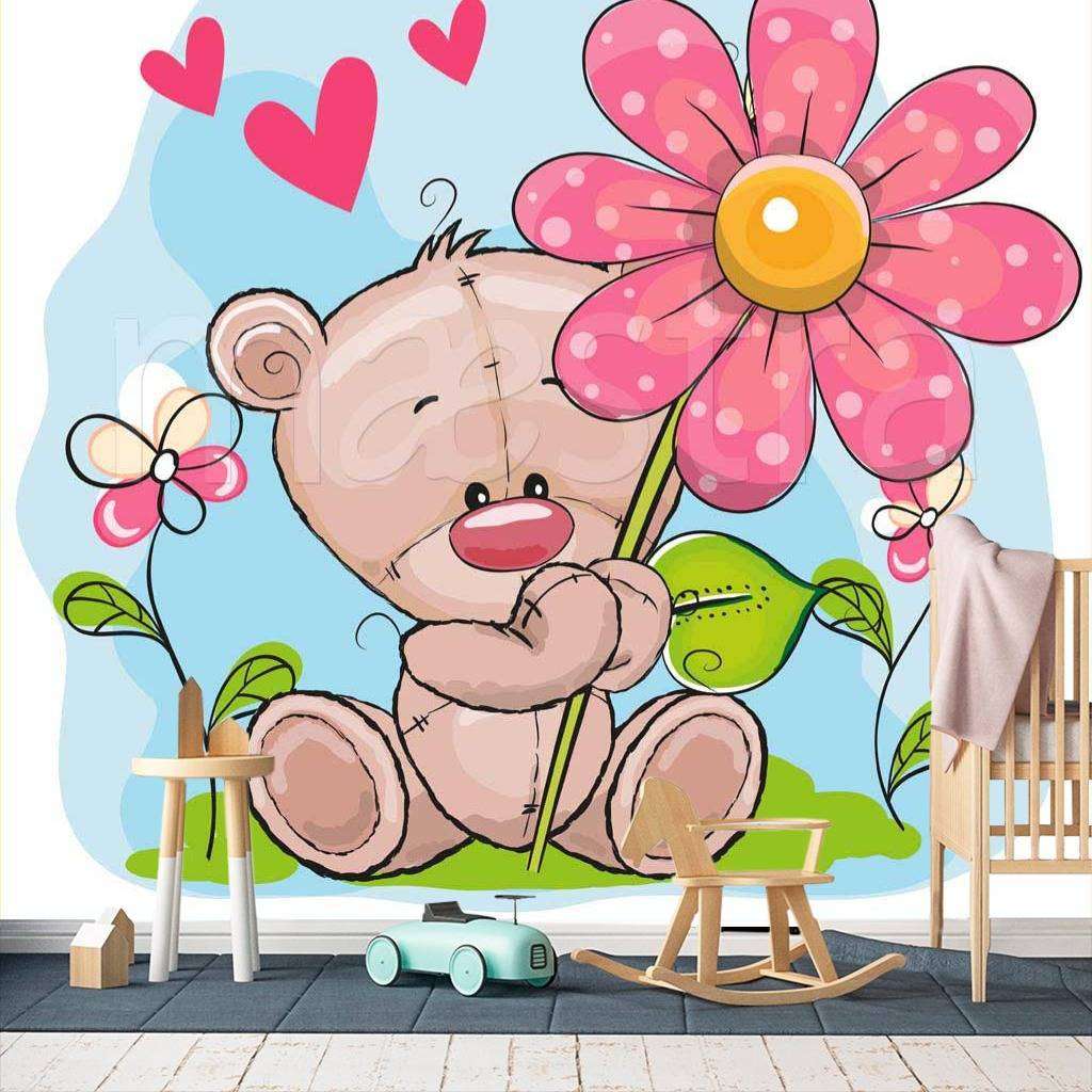 Фотообои Мишка и цветок  9-225