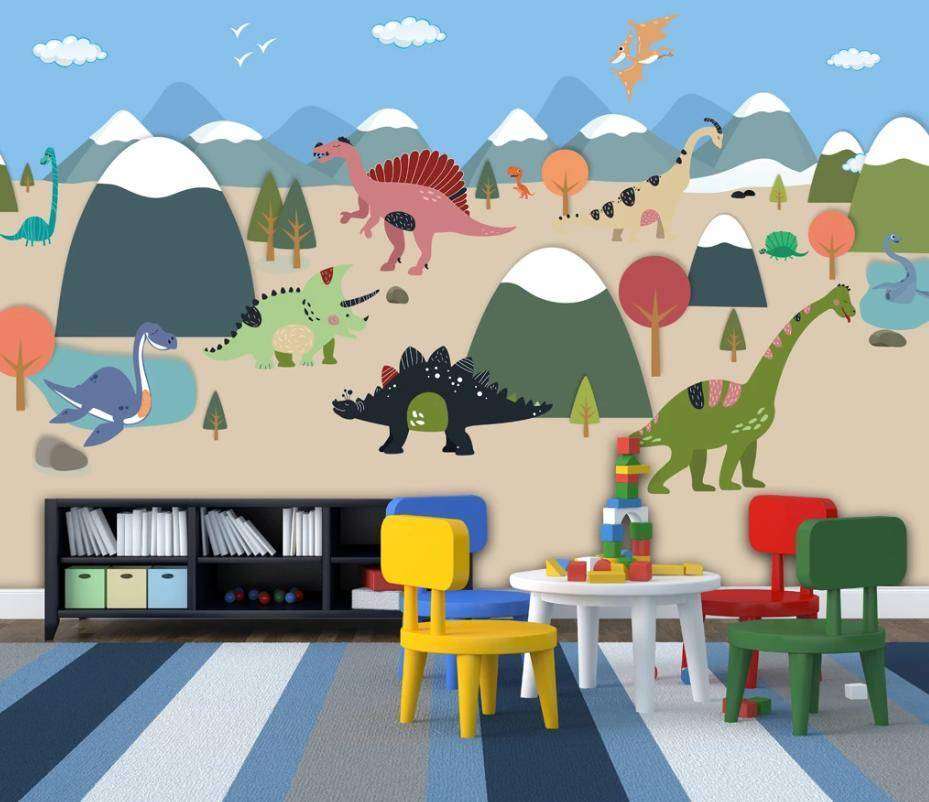 Фотообои в интерьере динозавры и горы  15-641 фото