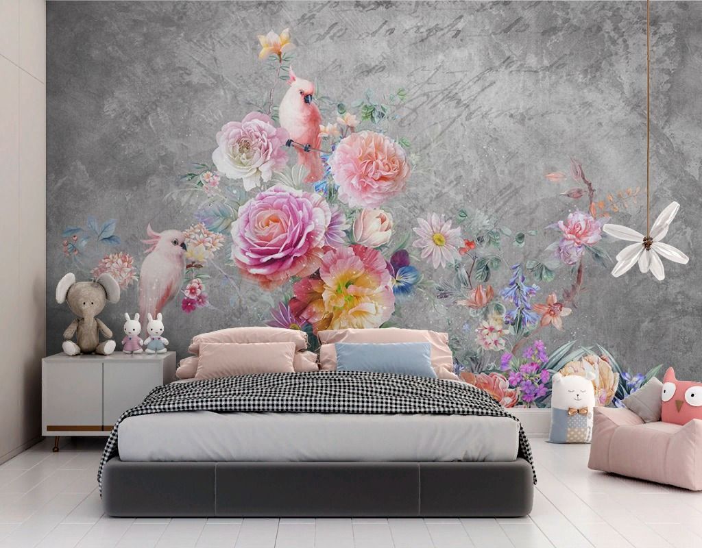 Фотообои Попугаи в цветах  9-1608