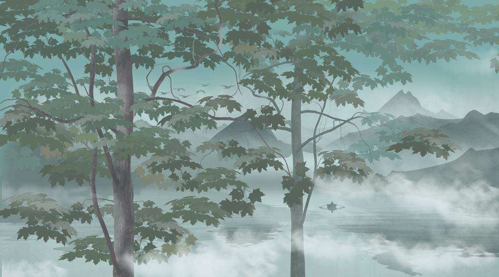 Фотообои в интерьере пейзаж туман и горы  13-289 фото