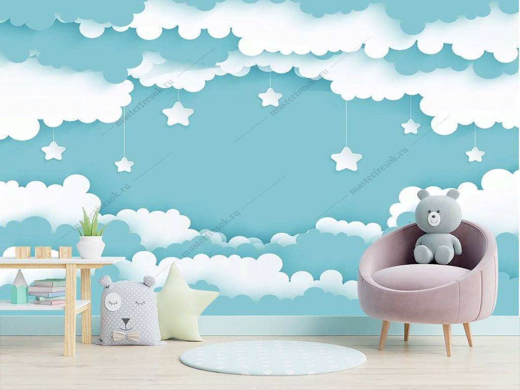 Фотообои Звезды в облаках на зеленом фоне  12-371