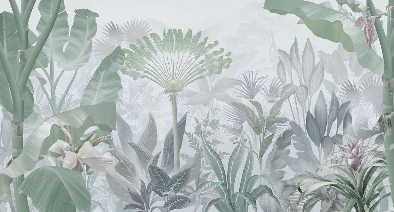 Фотообои в интерьере в спальню лес тропический   13-673 фото