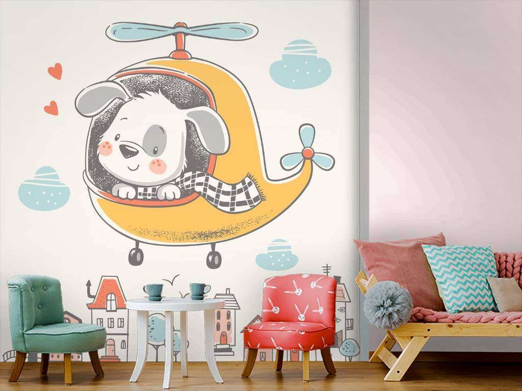 Фотообои в интерьере собака на вертолете  12-617 фото