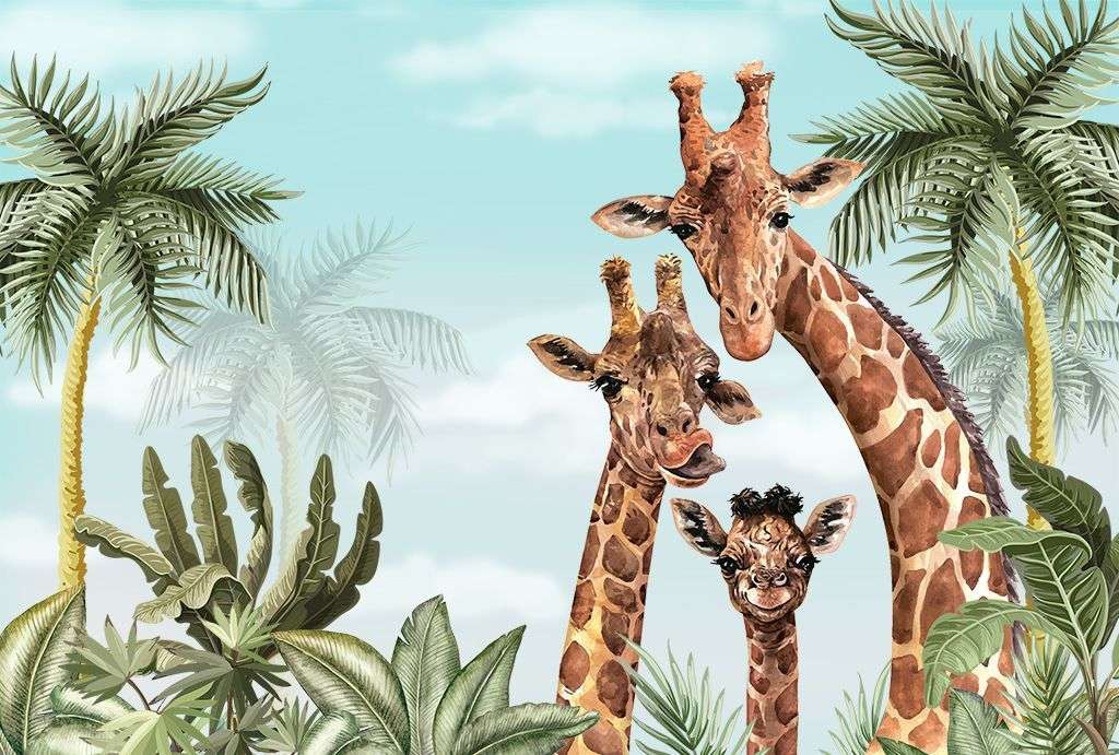 Фотообои в интерьере семейство жирафов  14-513 фото