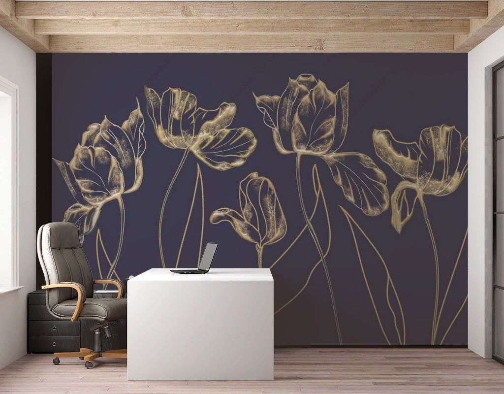 Фотообои в интерьере тюльпан на чёрном фоне  13-530 фото