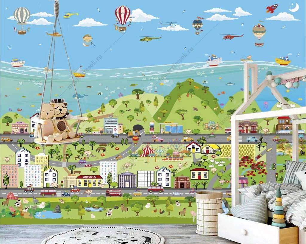 Фотообои в интерьере яркий городок в детскую  12-1199 фото