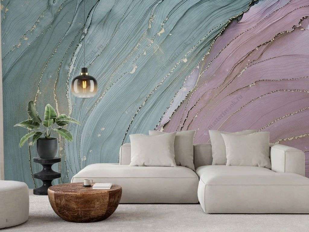 Фотообои в интерьере в спальню мраморный фон с золотом  9-1842 фото