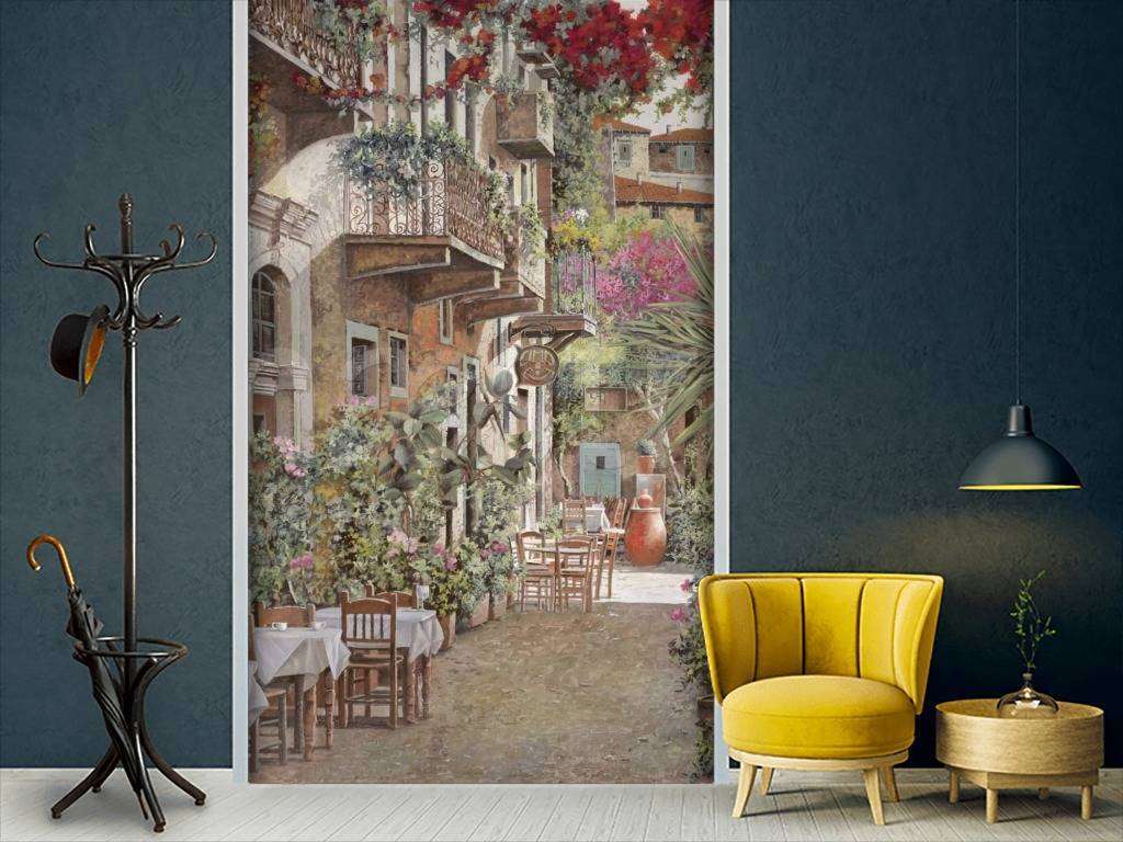 Фотообои Узкая улочка с кафе  8-053