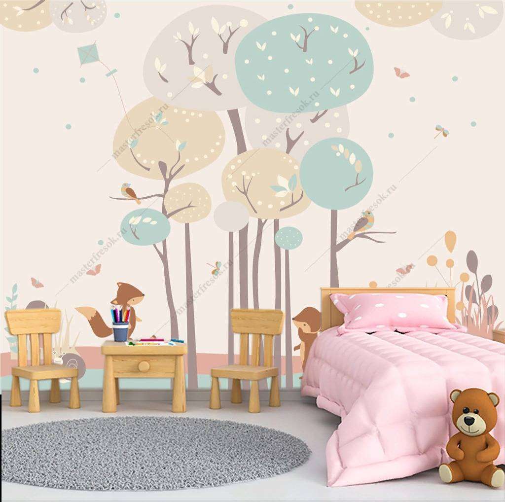 Фотообои в интерьере лисички в лесу  12-897 фото