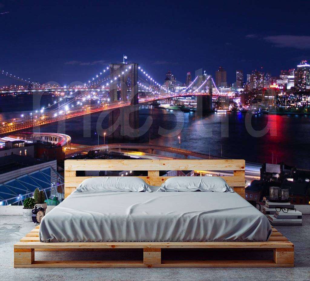 Фотообои в интерьере ночной бруклинский мост в синеве  9-848 фото