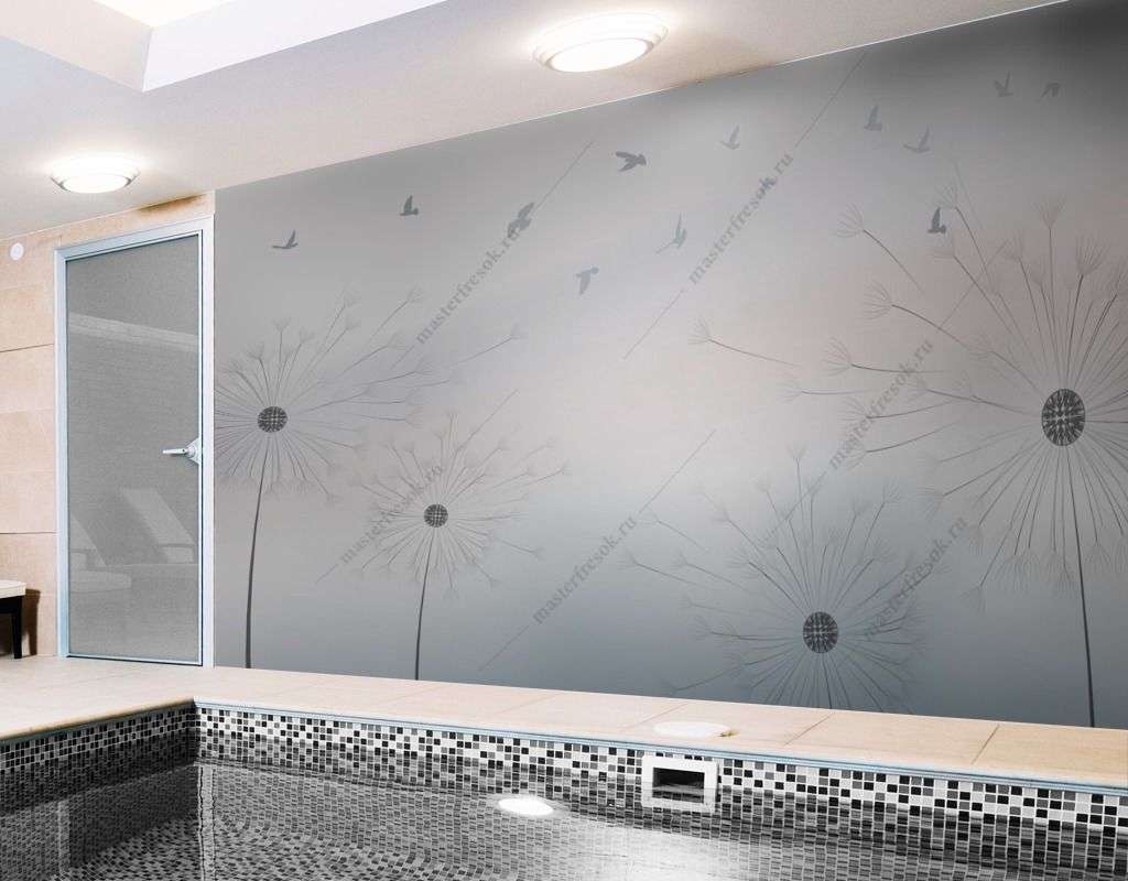 Фотообои в интерьере серые одуванчики  14-407 фото