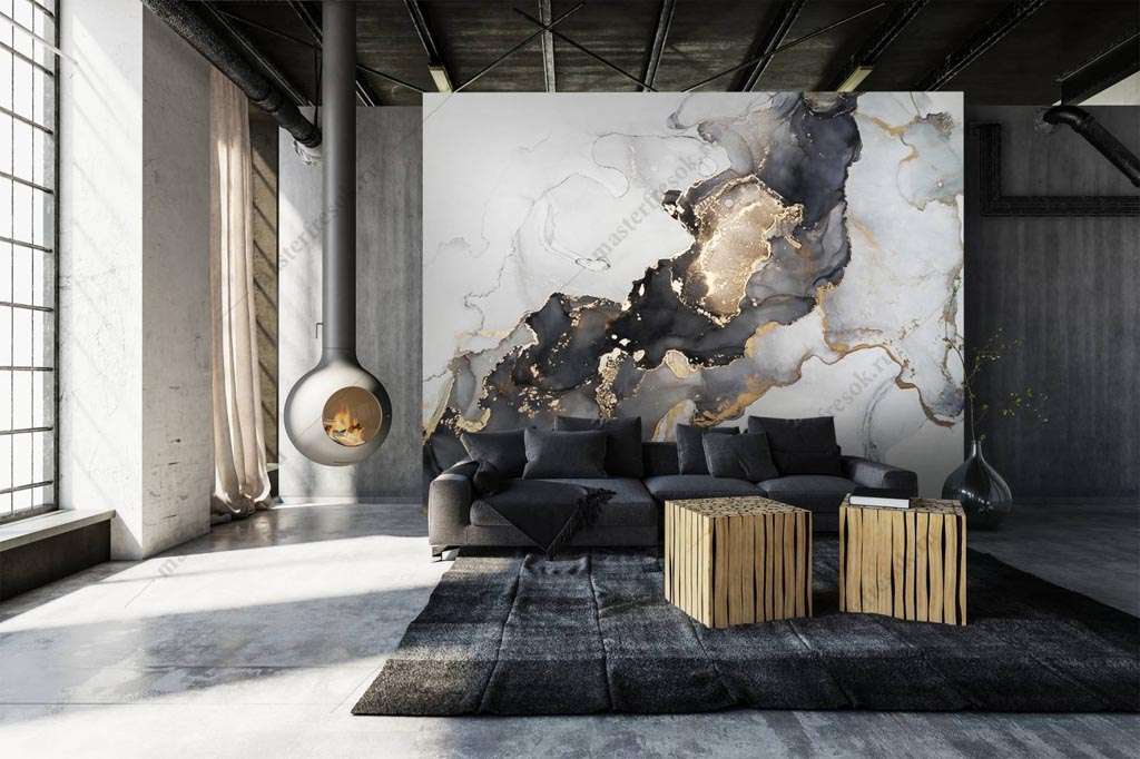 Фотообои Бесшовные обои на стену:  Флюид черное золото. Артикул: 9-1423  